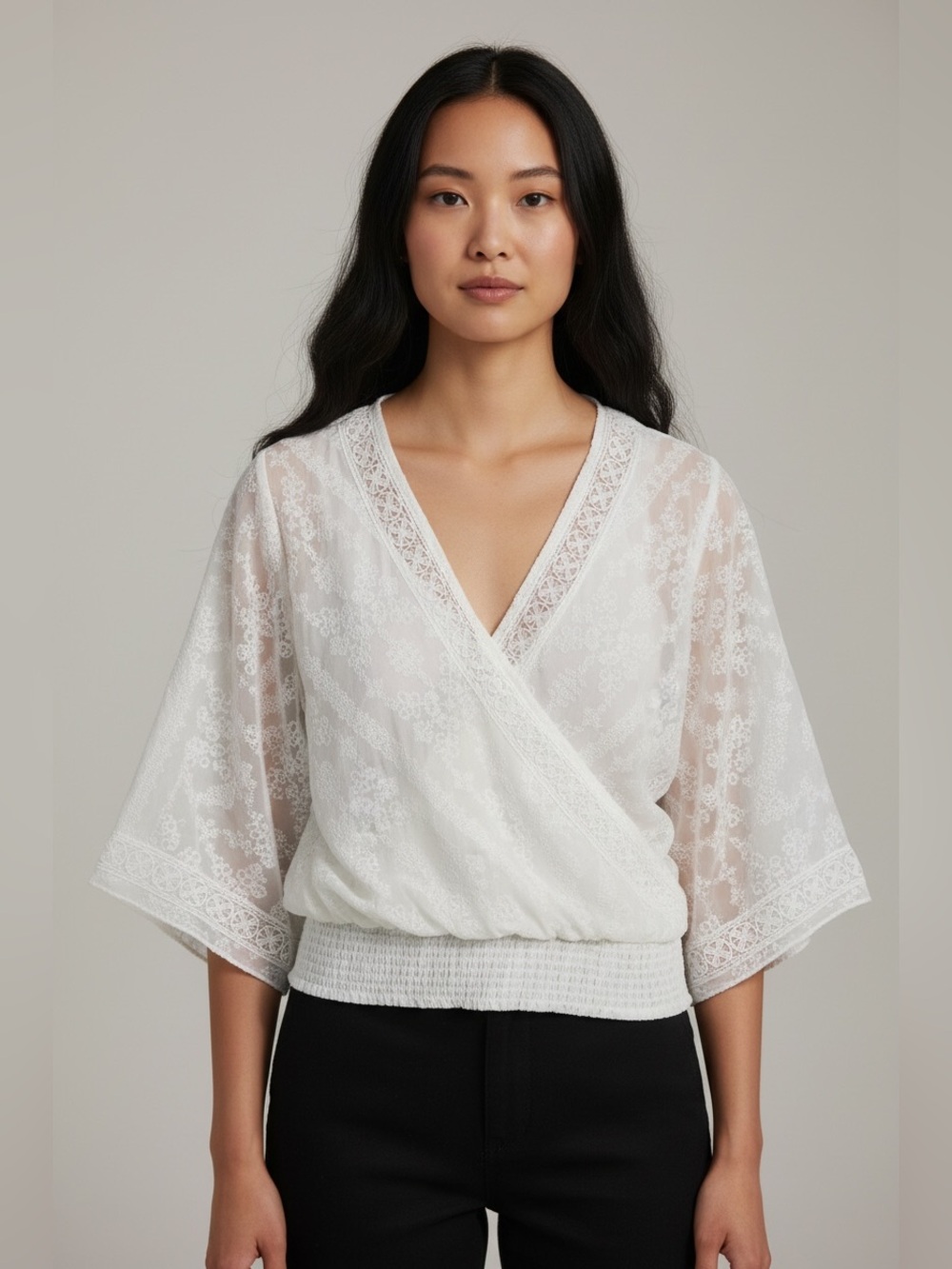 White House Black Market White Lace Wrap Blouse - Picture 1 of 6